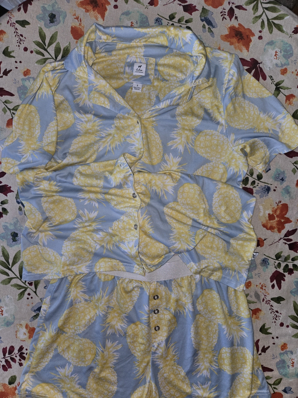 Echo Light Blue & Yellow Pineapple Button-Down Top